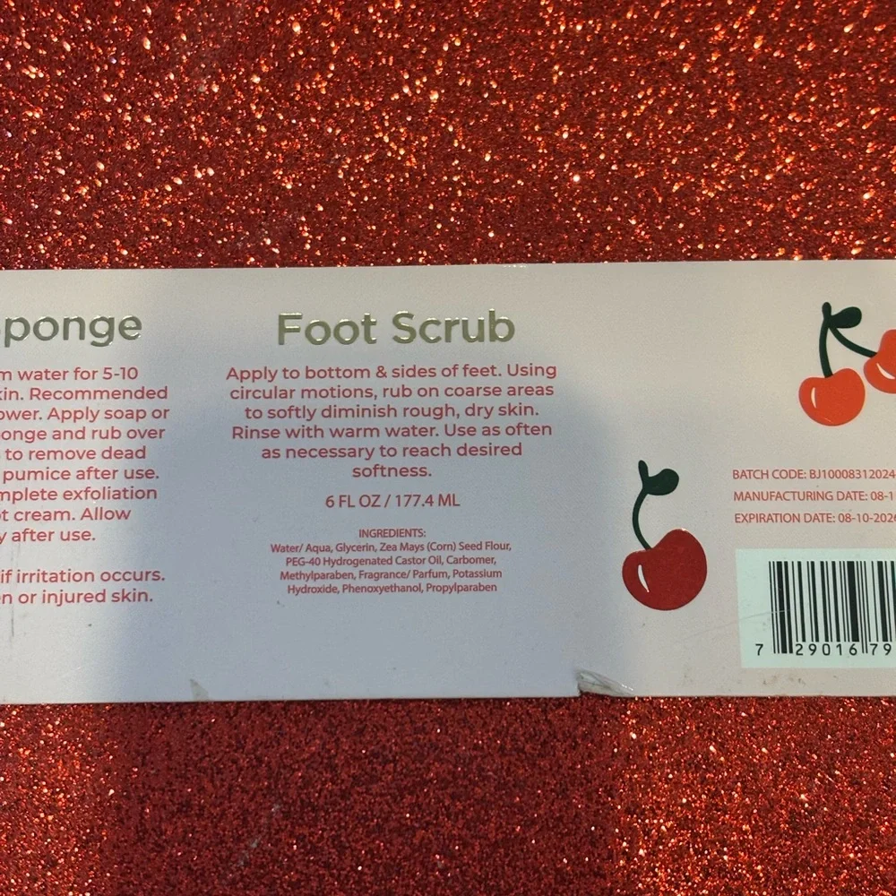 Beauty Concepts Cherry Bomb Foot Care Set - 9-9.5 slippers,sponge & foot scrub